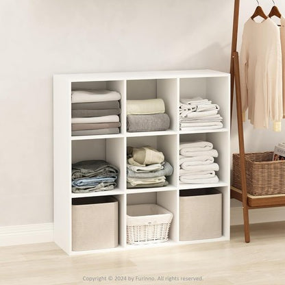 Furinno PELLI Closet Organizer - 9-Cube Storage Solution for Wardrobe & Living Room - White