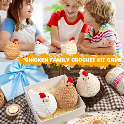 MAGIMUSE Crochet Kit for Beginners, Crochet Starter Kits for Adults Amigurumi Craft Knitting Crochet Animals Kits with Step-by-Step Video Tutorials, 3 Pcs Chicken (40%+ Yarn)