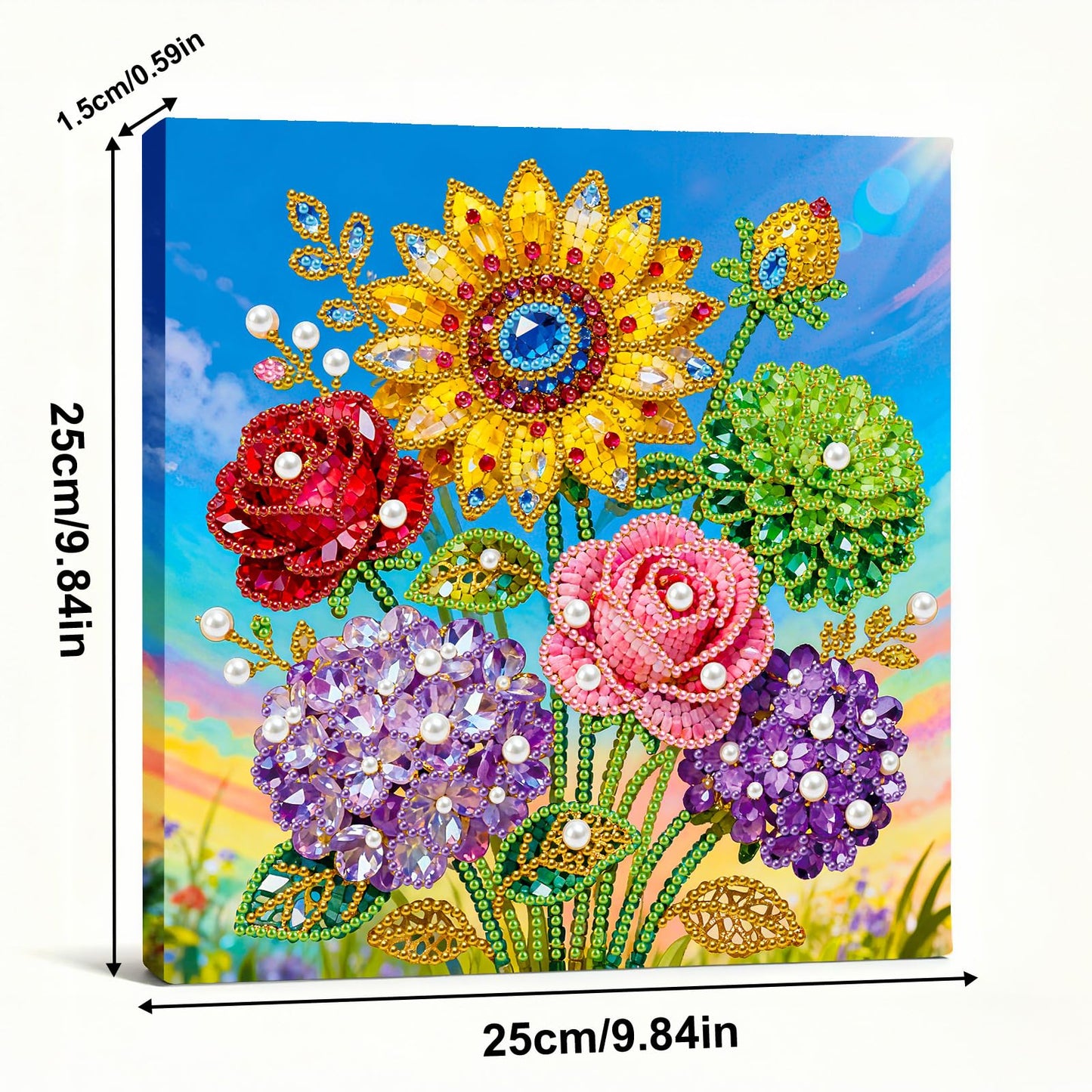 Huacan DIY 3D Pearl Painting Kit - Floral Pearl Art Craft Kit Pearl Painting with Frame for Home Wall Decor 9.8 * 9.8 Inch for Adults and Beginners