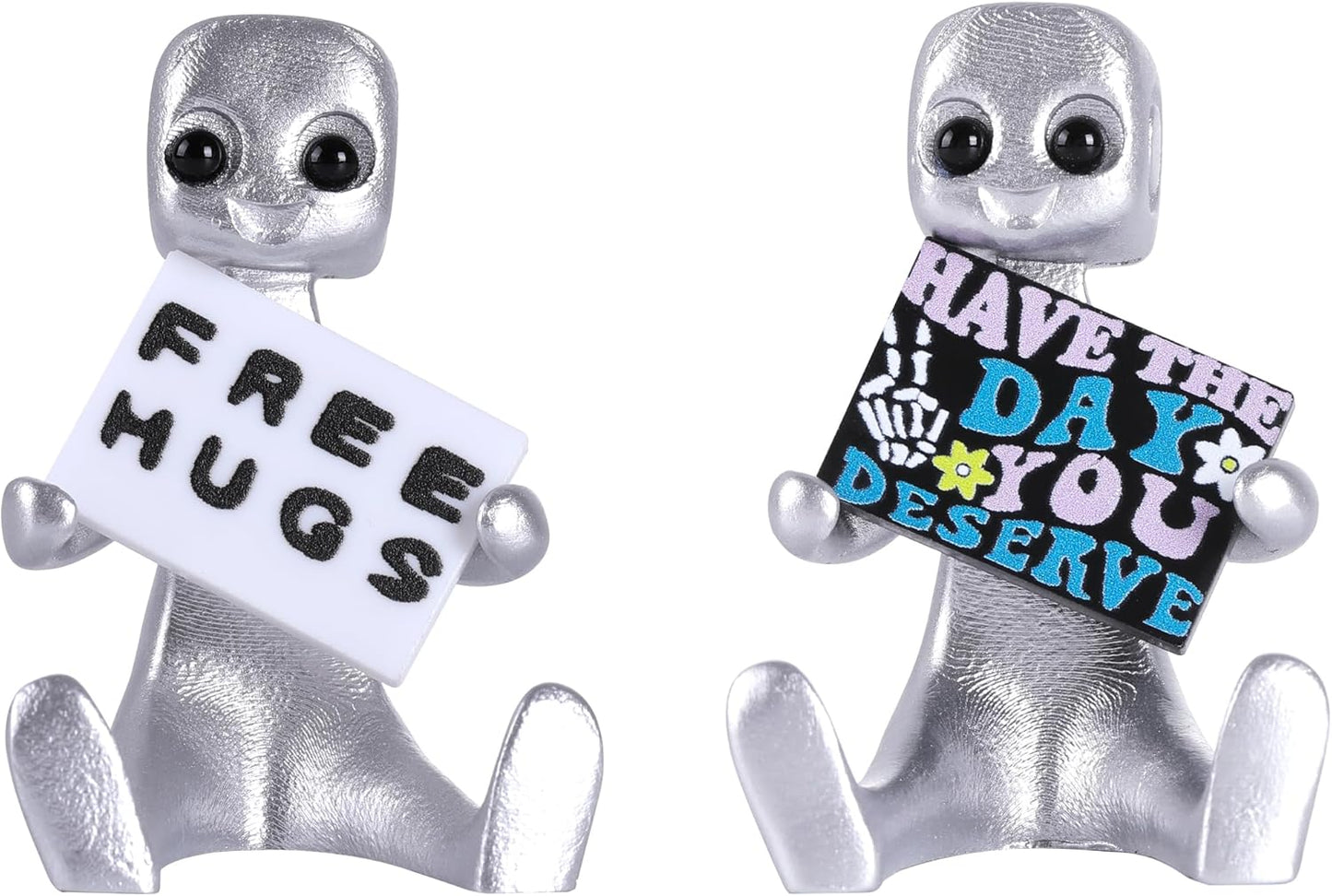 Xuanpax Adorable Tiny Desk Robot Have The Day You Deserve Resin Art Toy & Free hugs Desktop Ornament for Anxiety