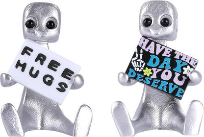 Xuanpax Adorable Tiny Desk Robot Have The Day You Deserve Resin Art Toy & Free hugs Desktop Ornament for Anxiety