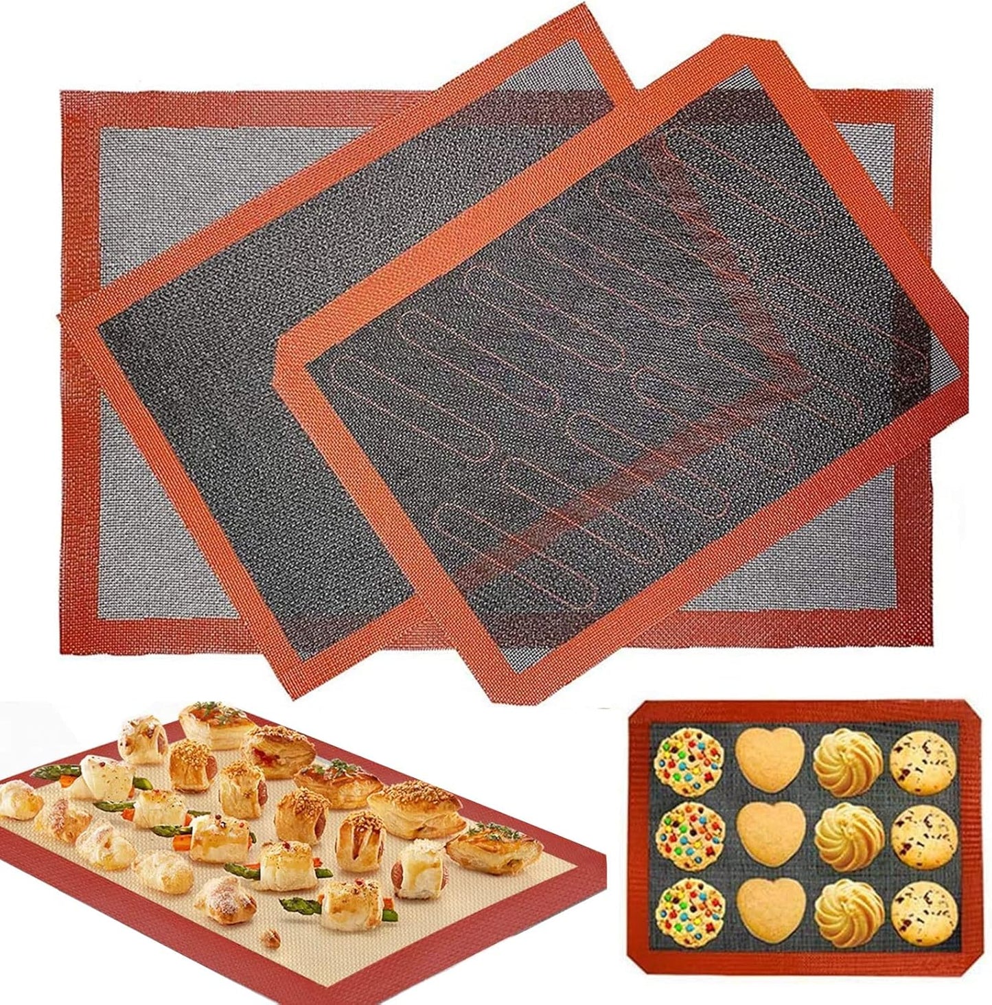 Silicone Hollow Baking Mat Set, 3 Pcs Non-Stick Oven Liner, Breathable Fiberglass Baking Mat for Cooking