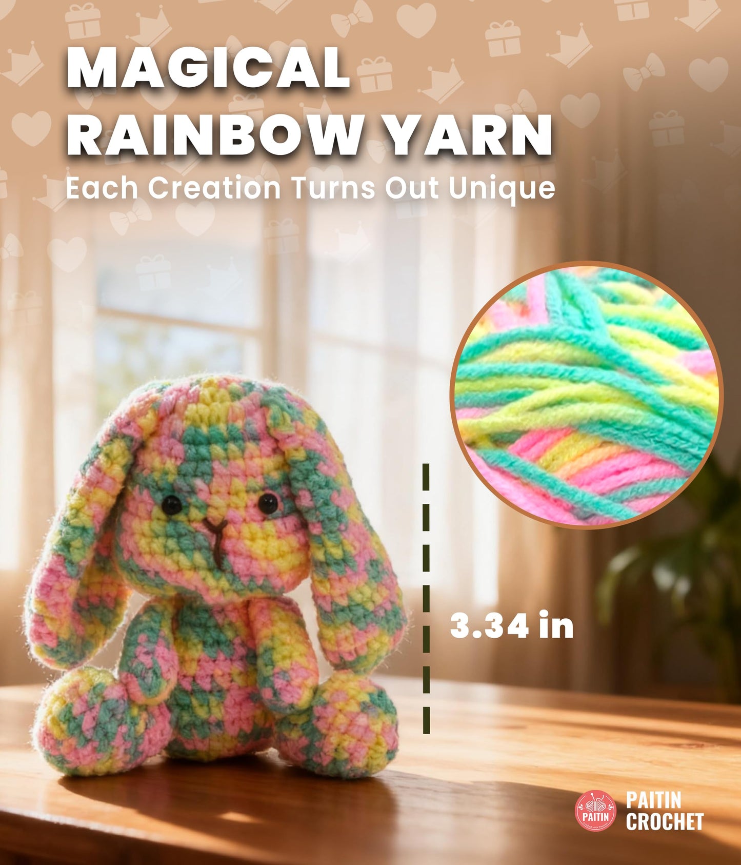 PAITIN Crochet Kit for Beginners – DIY Bunny Amigurumi Crochet Project Kit with Step-by-Step Video Tutorials, Beginner Handbook and All Materials Included
