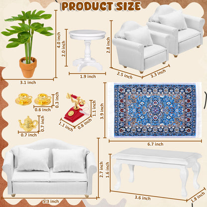 1:12 Scale Miniature Furniture Sofa Set with Pillows Mini Couch Carpet Tea Table for Mini House Acessories Living Room Scene Decor
