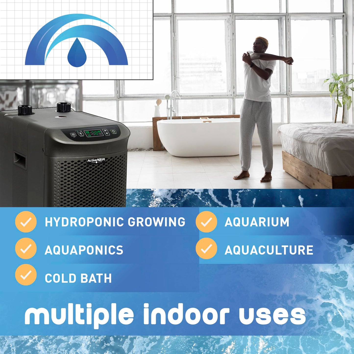 Active Aqua 0.5 HP Water Chiller with Boost | Cold Plunge & Ice Bath Cooler | Rapid Digital Temp Control | Fresh & Salt Water, Hydroponics, Aquariums | 90–172 Gal (0.5 HP)