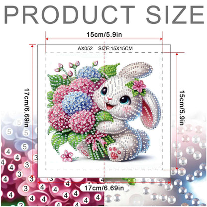 Diamond Painting Kit, 5D DIY Rabbit and Hydrangea, Special Shape Crystal Artificial Diamond Art Partial Mosaic Handicraft for Beginners, Wall Decor Gift For Bedroom, Office, Living Room 6.7x6.7in