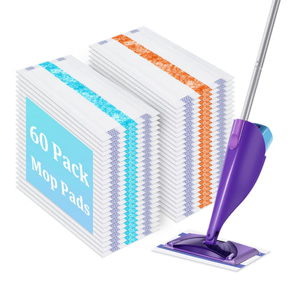 60 Pack Disposable Mop Pad Refillsfor Swiffer Wet Pads Refill Replacement for Swiffer WetJet Spray Mop, 4 Layers Thickened Extra Strong Dirt Locking and Water Absorbent, Powerful Stain Removal