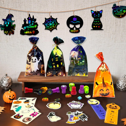252Pcs Halloween Party Favors for Kids Bulk Stationery Set, 24 Pack Halloween Goodie Bags Stuffers Treat Bag Fillers, Classroom Prizes Non Candy Trick or Treat Toys for School Student Gifts Bags