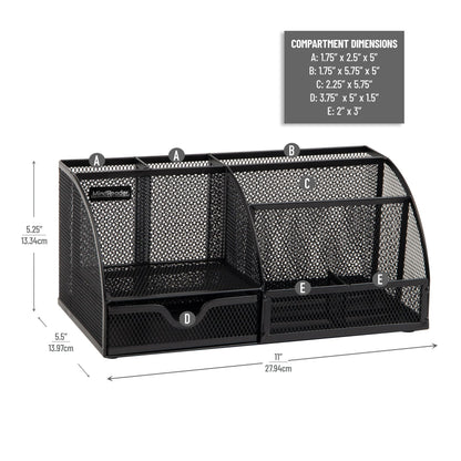 Mind Reader 7-Compartment Desktop Organizer, File & Accessory Storage, Metal Mesh Office Organizer for Desk, Workspace, Mail, Black