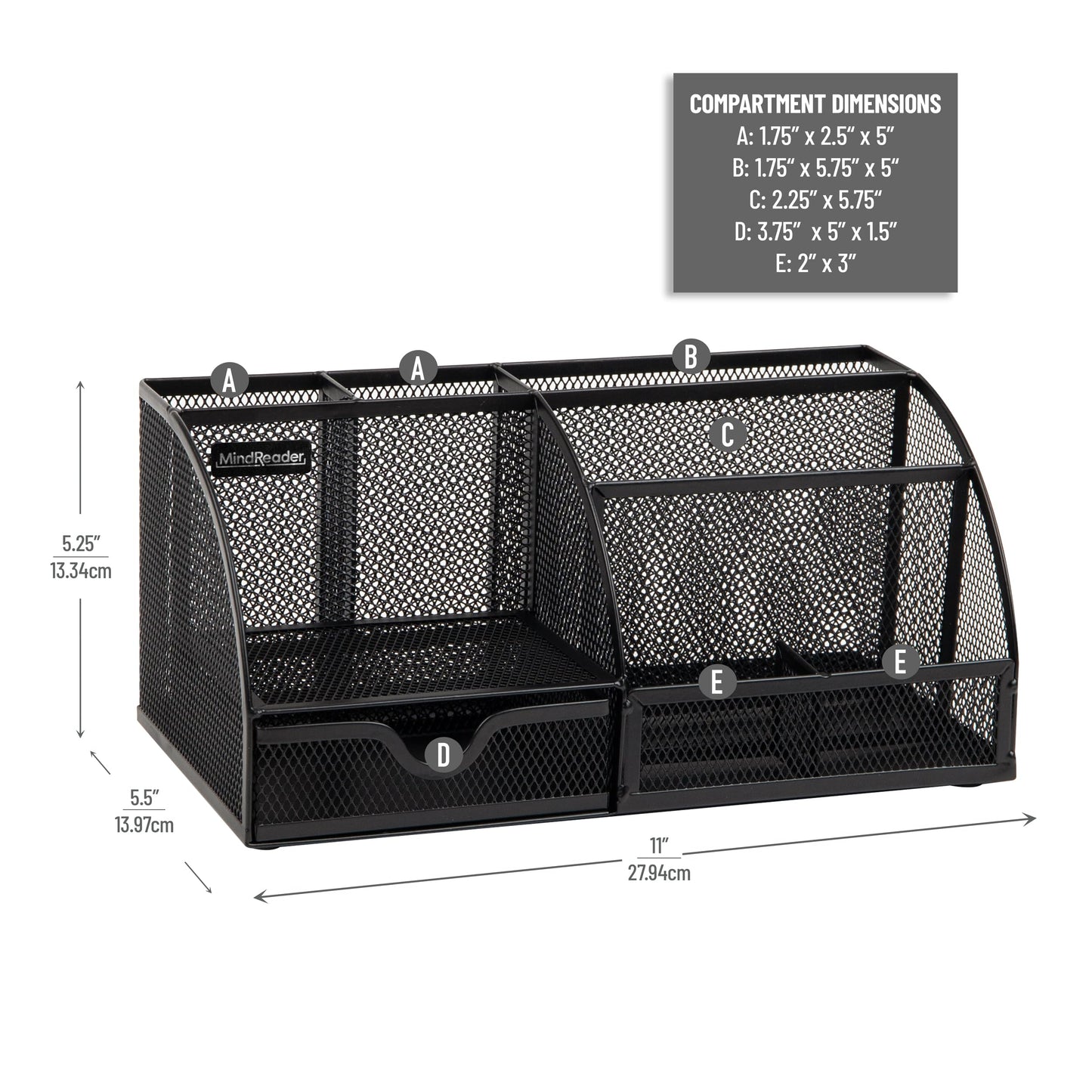 Mind Reader 7-Compartment Desktop Organizer, File & Accessory Storage, Metal Mesh Office Organizer for Desk, Workspace, Mail, Black