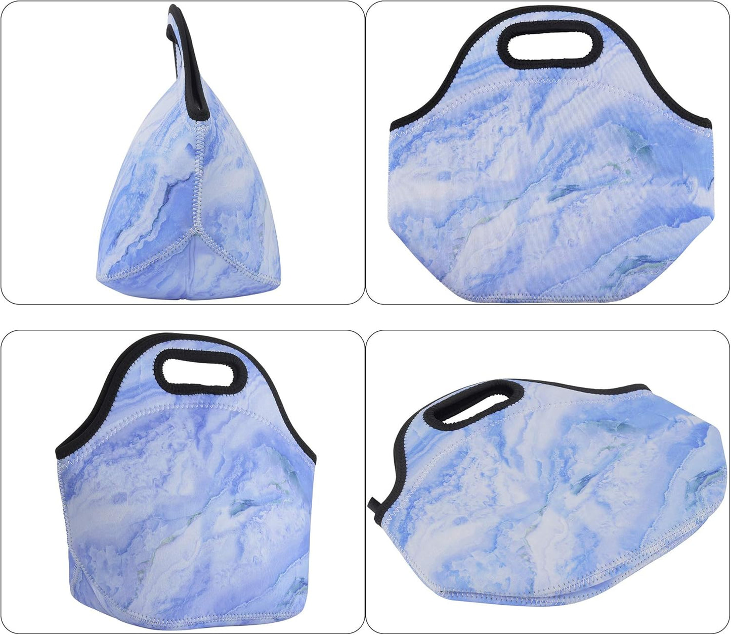 CM Soft Neoprene Tote Picnic Bag Lunch Container Organizer for Outdoor Travel (Blue Marble Pattern)