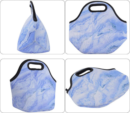 CM Soft Neoprene Tote Picnic Bag Lunch Container Organizer for Outdoor Travel (Blue Marble Pattern)