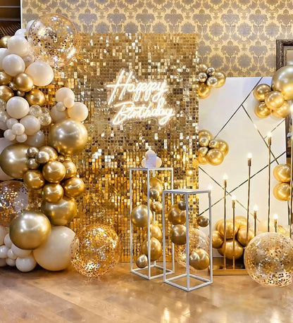 BAUANOOY Metallic Gold Balloons - 100pcs 12-Inch Chrome Balloons with Gold Ribbon for Parties