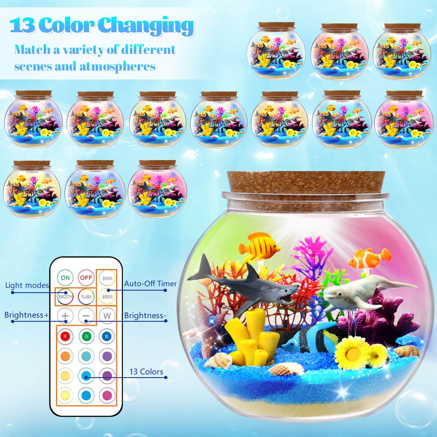 Ocean Light Up Terrarium Kit for Kids - LED Night Light Ocean Birthday Gifts for Girls & Boys Ages 4 5 6 7 8-12, Kids Arts & Crafts Kit, Easter Ideal Gifts