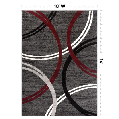 Rugshop Modern Wavy Circles Design Non-Shedding Area Rug, Carpet for Living Room, Dining Room, or Office,Grand Room,Open Spaces Red, 10' x 14'