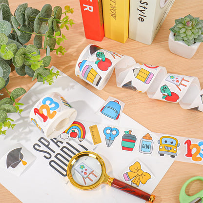 FYSUIMU 1000 Pcs Back to School Stickers Roll 18 Designs School Bus Apples Pencil Seal Stickers Self-Adhesive Label Decals for Craft Scrapbook Bottle Envelope Card Party Favor Decor