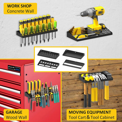 UNITEDPOWER Wall Mount Hand Tool Storage Set - Screwdriver Organizer & Pliers Holder | 4 Pack Metal Hardware Tray for Garage