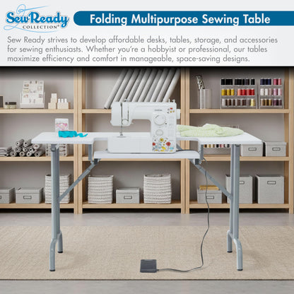 Studio Designs Folding Multipurpose Sewing & Craft Table w/ Machine Shelf, White