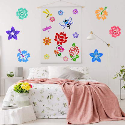 Zonon 16 Pieces Stencils for Painting, Reusable Large Butterfly Hummingbird Sunflower Stencil with Metal Open Ring, DIY Craft Templates for Spring Summer Wood Wall Canvas Home Decor(6.3 x 6.3 Inch)