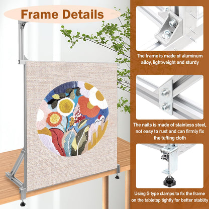 tonchean Rug Tufting Frame Kit 35.5''x35.5'' Aluminum Metal Tufting Frame for Rug Making Adjustable Tufting Cloth Stand for Carpet Making, Tufting Supplies