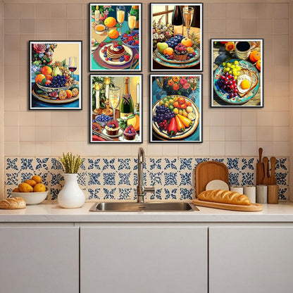 Leatrice 6 Pack Diamond Painting Kits for Adults 5D Diamond Art Kits Gem Dots Paintings Full Drill Beginners Women DIY for Home Kitchen Wall Decor 11.8x15.7 Inches Fruit Breakfast