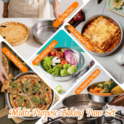 tifanso Set of 3 Stainless Steel Cake Pans - 8 Inch Round Layer Cake Baking Pan Molds, Stackable Even Heating Baking Set, Dishwasher Safe Bakeware Tins for Home Bakers, Birthday Party Wedding