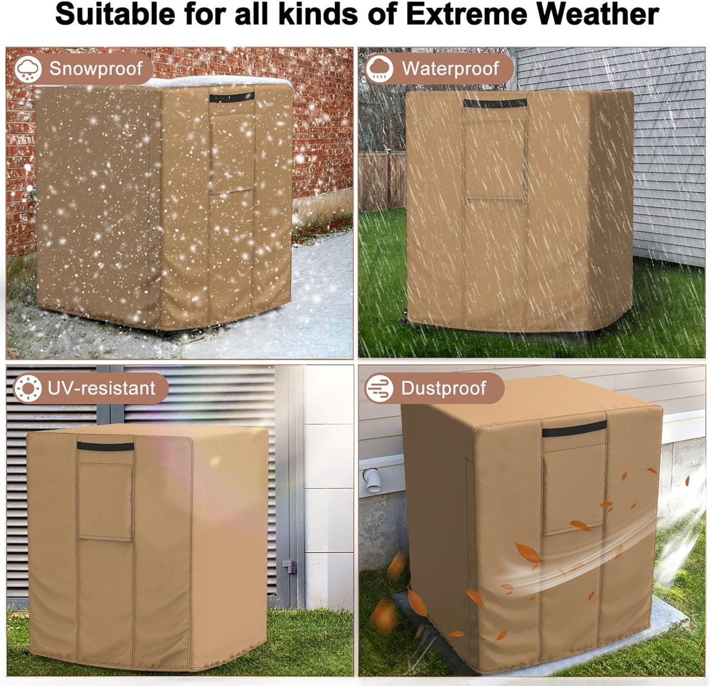 Mrrihand Waterproof Heavy Duty Central Air Conditioner Cover for Outside Units, Brown, Large AC Cover for Winter