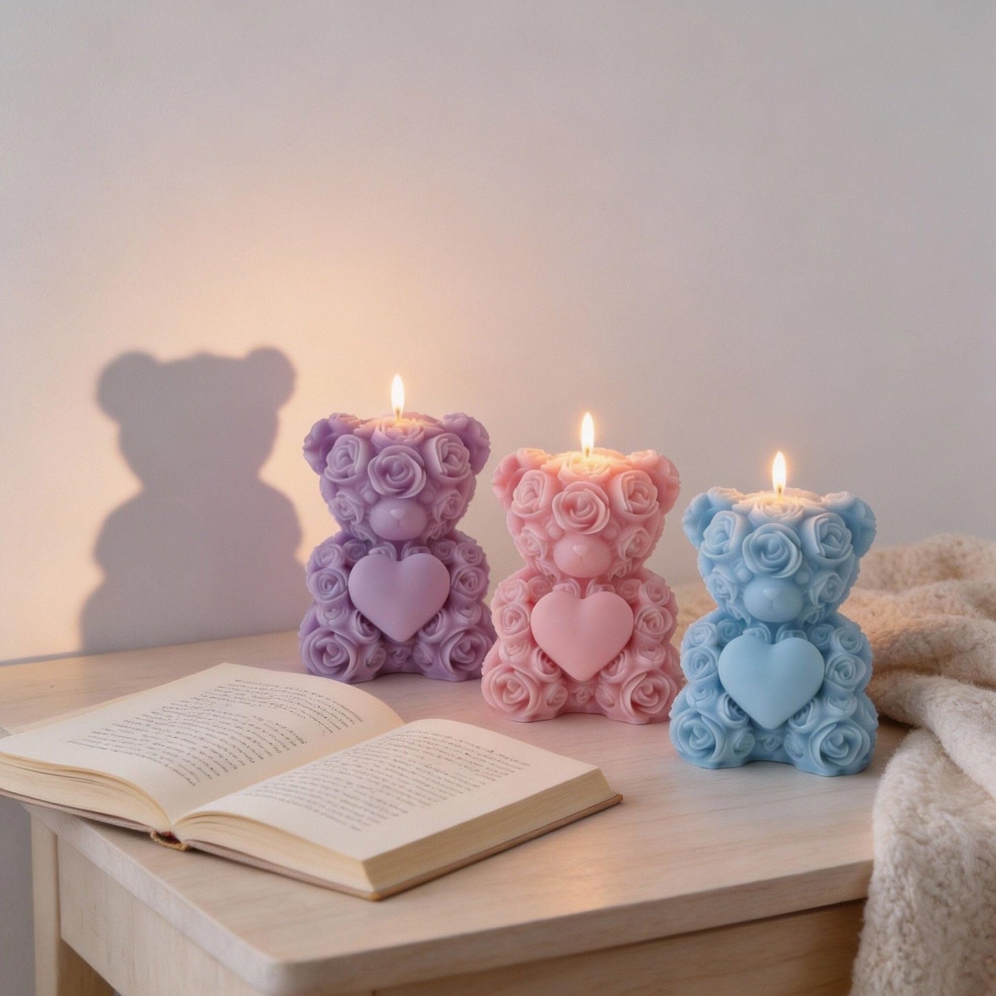 Midnadiy Large Rose Bear Candle Mold,New 3D Teddy Bear Silicone Molds for Candle Making, Resin Casting, Home Decoration,Handmade Soap, Valentine's Day Gift