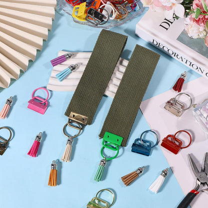 CONCHLERY 84 Pcs Mix Colors Key Fob Hardware Set Keychain Making Kits with Tassels Bulk Charms Wristlet Hardware for DIY Keychain Making