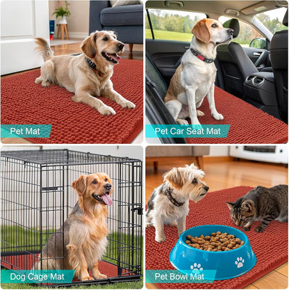OLANLY Dog Door Mat - Absorbent Non-Slip Chenille Mat for Muddy Paws | 50x30, Quick Dry, Maple Red