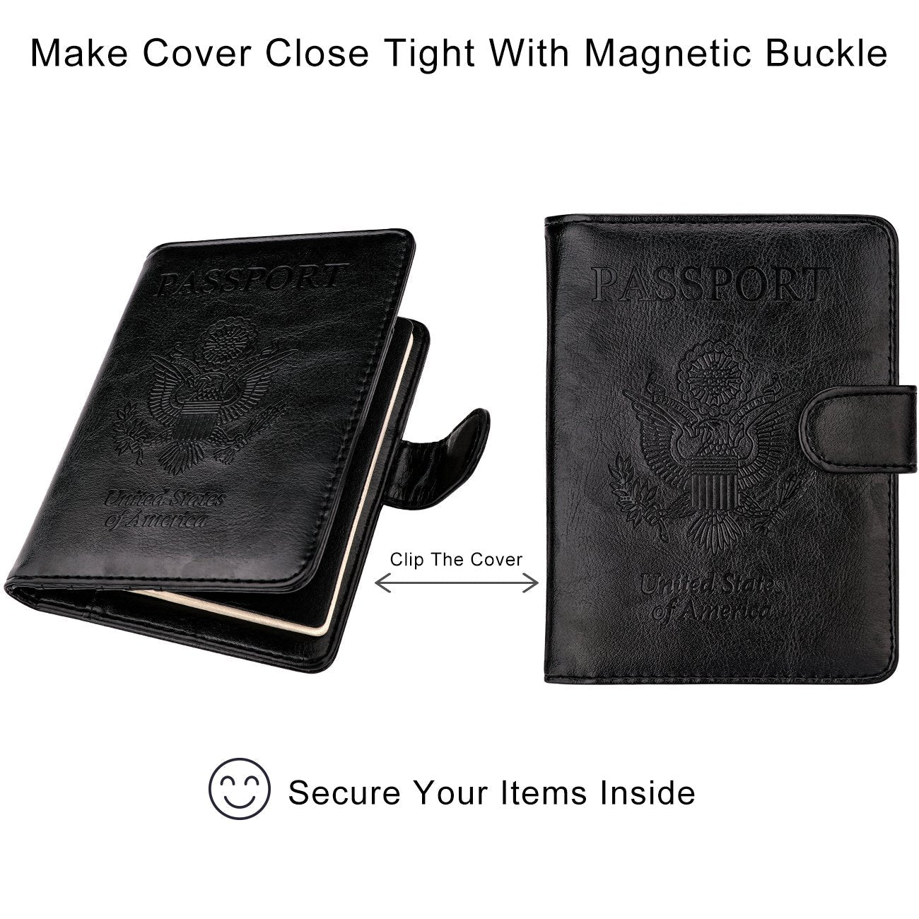 WALNEW Passport Holder for Travel, RFID Passport Cover Wallet for Women Men, PU Leather Passport Book Card Holder Case with Pen, Travelling Essentials for Flying