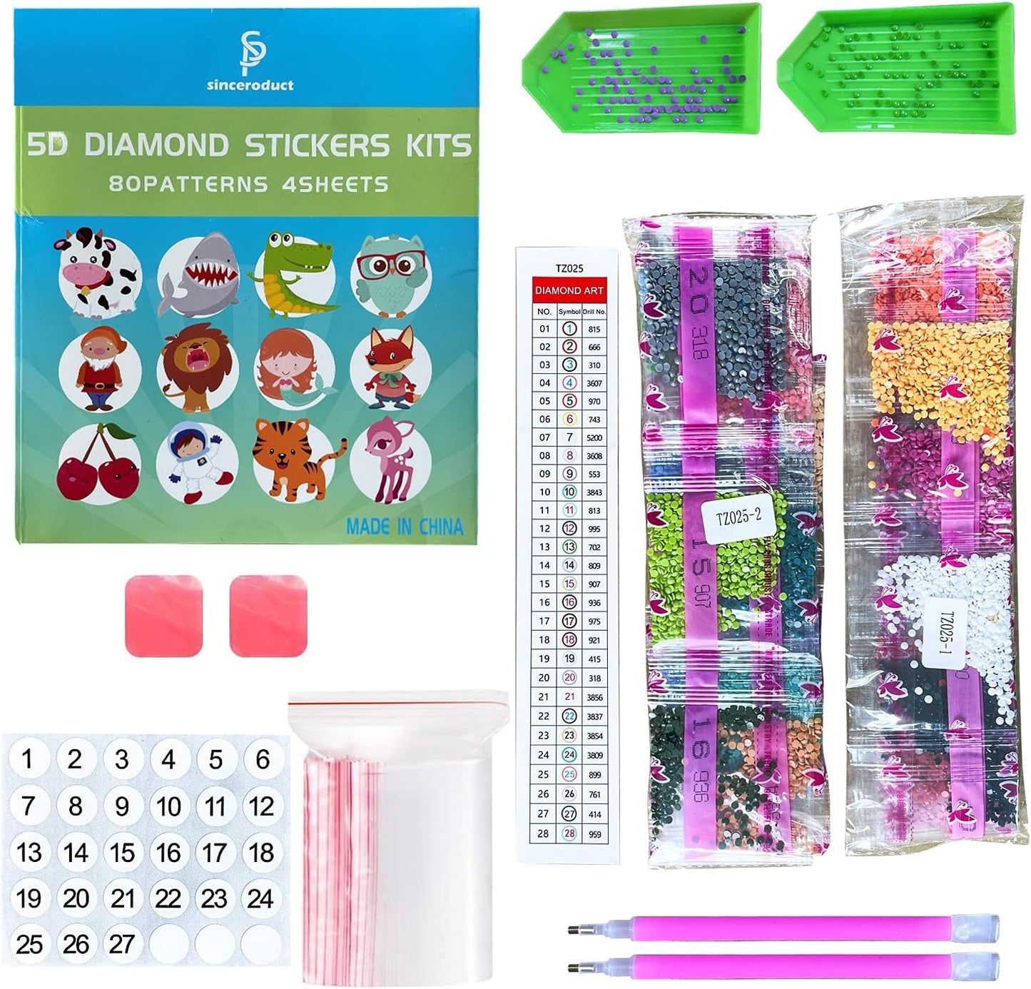 sinceroduct 80pcs Diamond Stickers for Kids - 5D DIY Gem Art Kits, Safe and Colorful Crafts for Girls, Boys, and Beginners