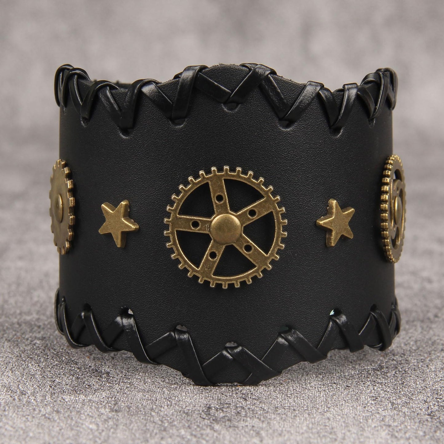 GelConnie Mens Bracelets Leather Cuff Steampunk Alloy Gear Leather Wristbands for Men Women Bracelets Cuff Bangle Jewelry