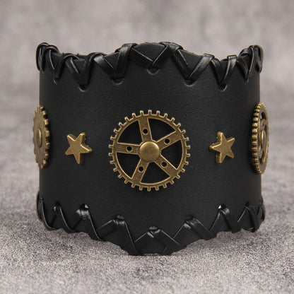 GelConnie Mens Bracelets Leather Cuff Steampunk Alloy Gear Leather Wristbands for Men Women Bracelets Cuff Bangle Jewelry