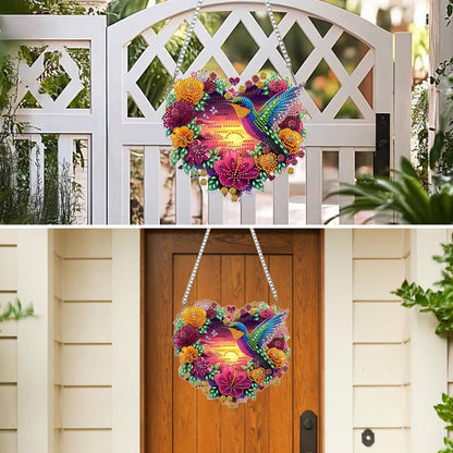 MXJSUA Flowers Hummingbird Diamond Art Hanging Kits for Adults Beginners, Crystal Diamond Suncatchers, Special Shape Diamond Painting Pendant Window Ornament Gifts for Home Garden Door Wall Decor