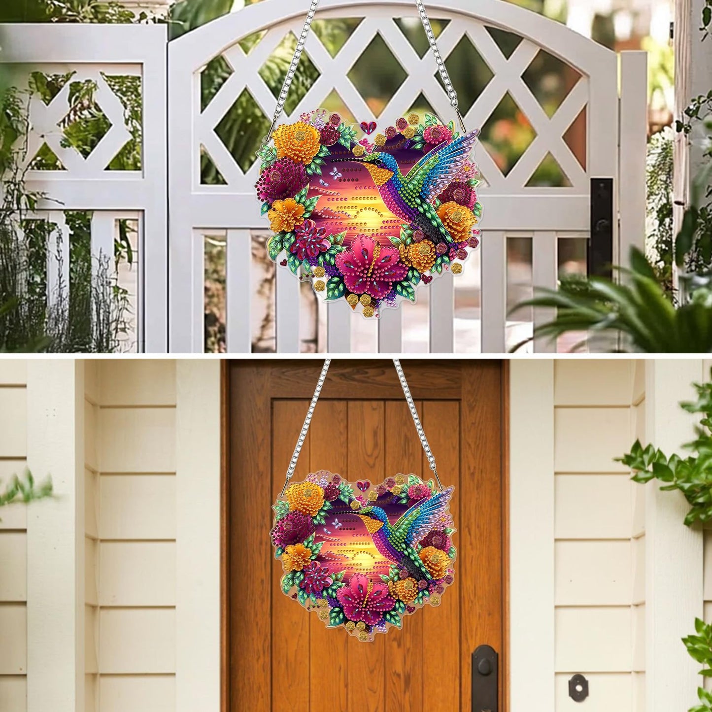 MXJSUA Flowers Hummingbird Diamond Art Hanging Kits for Adults Beginners, Crystal Diamond Suncatchers, Special Shape Diamond Painting Pendant Window Ornament Gifts for Home Garden Door Wall Decor