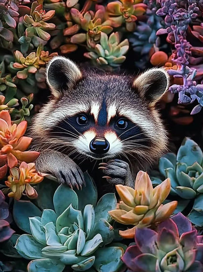KAYEIUU Raccoon 5D Diamond Painting Kit for Adults, Plant Diamond Art Kit for Beginners, DIY Full Round Drill Diamond Dots with Gem Art Home Wall Decor and Holiday Gift 12x16 inch