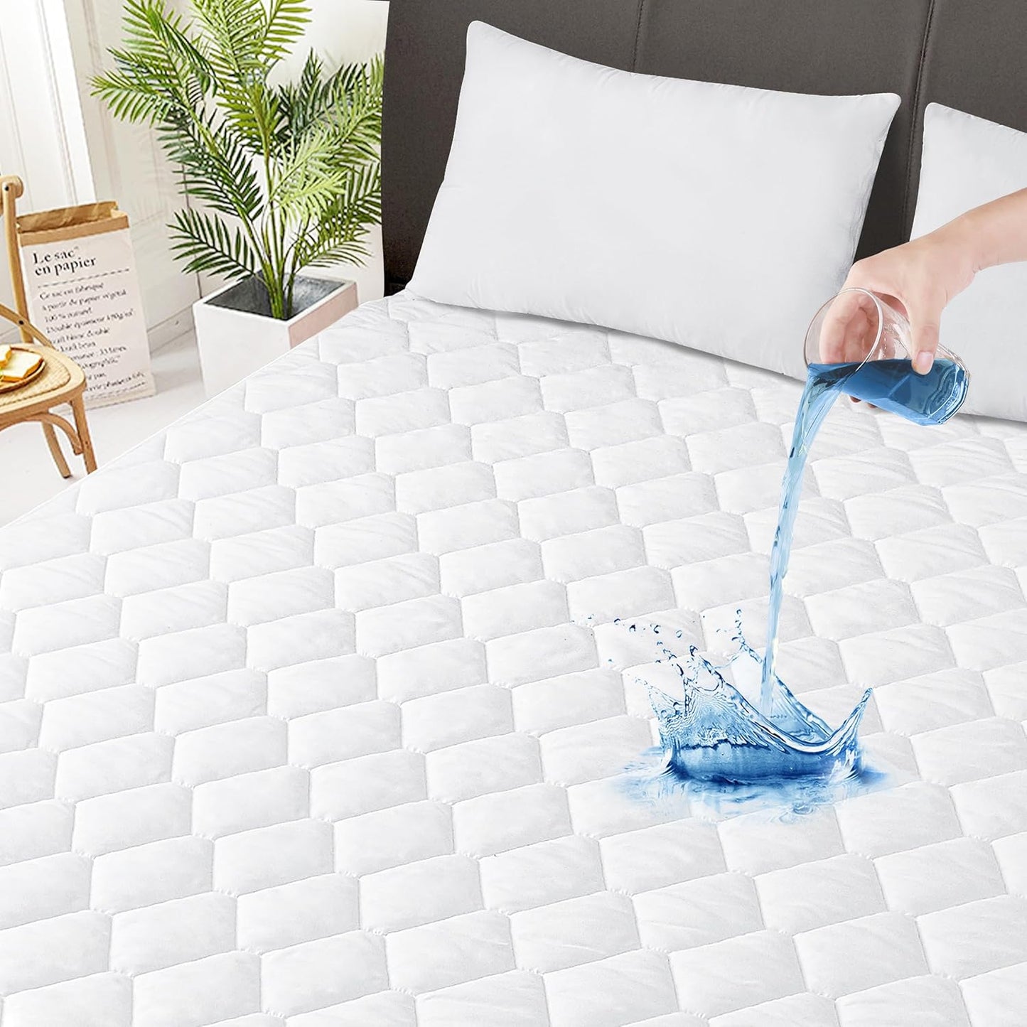 8-21 Inches Cal King Quilted Fitted Waterproof Mattress Pad, Breathable Premium Soft Filling Mattress Protector, Deep