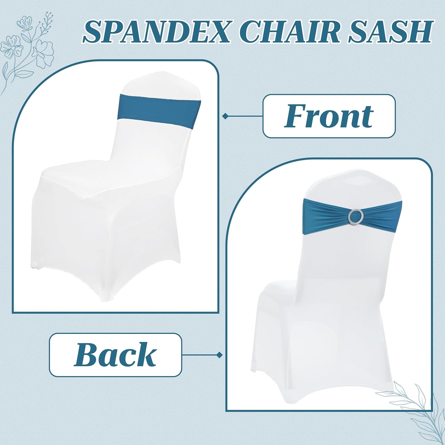 MDS Spandex Chair Sashes - Universal Fit Elastic Stretch Bows with Slider Buckle | Dark Teal, Pack of 250