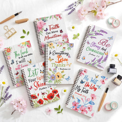 Fullhawl 6 Pack 5D DIY Diamond Art Notebook Kits for Adults Beginner A5 Leather Diamond Painting Gift for Women Art Cover Notepad Sketchbook Journal Crafts Accessories with Tool(Bible Florals)