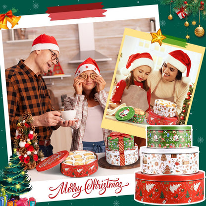 Olgaa Christmas Cookie Tins with Lids Set of 3 Gingerbread Man Cookie Storage Containers Airtight Round Jars for Gift Giving Holiday Treats Baking Cake Container
