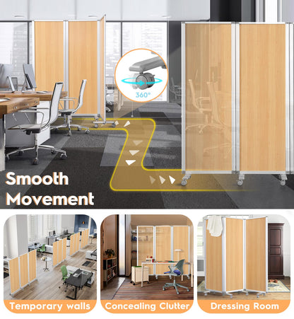 SWANCROWN Folding Office Partition 3-Panel Room Divider 71x71 in, Sliding Privacy Screen Portable Temporary Wall for Cubicle, Studio & Home Office, Wood Grain