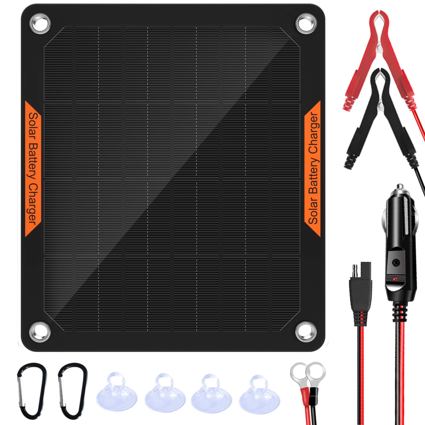 OYMSAE 5W 12V Solar Car Battery Charger Portable Waterproof Solar Power Battery Charger & maintainer with Trickle Cigarette Lighter Plug & Alligator Clip