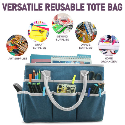 Cupohus Art Organizer Craft Storage Tote Bag with Pockets and Handles, Oxford Fabric Carrying Caddy for Teacher, Officer, Artist, Traveler, and more –Dark Green