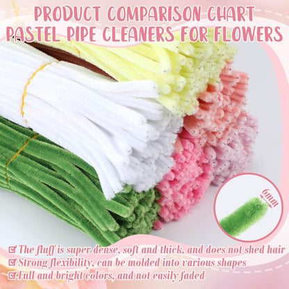Teyva Daily 1200 Pcs Pink Pipe Cleaners Craft Flower Pipe Cleaner Bulk Flower Kit 6 Color Chenille Stems Floral Making Kit with Floral Wires Gardening Tape Stamen Ribbon for Art and Craft Supplies