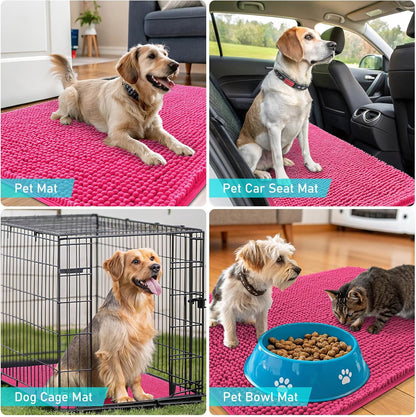 OLANLY Dog Door Mat - Absorbent Non-Slip Washable Chenille Mat for Muddy Paws | 34x21 Hot Pink