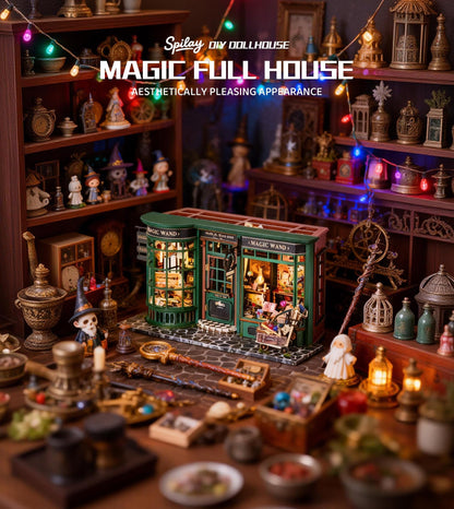 Spilay DIY Miniature Dollhouse Wooden Furniture Kit,Handmade Mini Modern Model Plus with Dust Cover & LED,1:24 Scale Creative Doll House for Lover Friend Gift (Magic House)