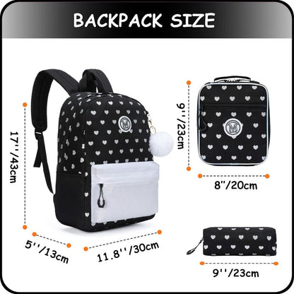 ZBAOGTW Backpack for School Girls Backpack for Girls Travel Backpacks Black Laptop Backpacks Schoolbags for Kids Backpacks Ages 8-10 with Lunch Box Pencil Case Sets for Elementary High School Girl