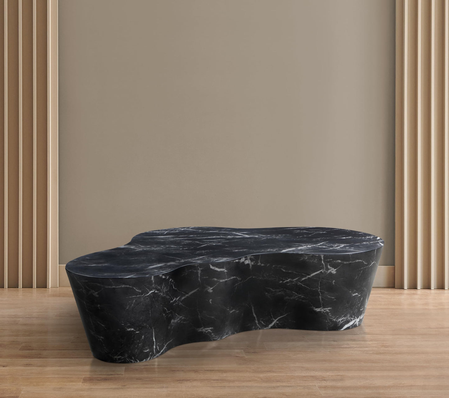 Meridian Furniture 99033Black-CT Monza Collection Art Deco Marble Finish Indoor/Outdoor Concrete Coffee Table, 59.5" W x 30.5" D x 15" H, Black