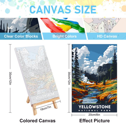 4 Pack Framed Paint by Numbers Kit for Adults with Wooden Easel, National Parks Easy Paint by Numbers with Frame for Beginners, Adult Paint by Number Kits Framed Canvas for Home Decor Gift 8x12 Inch